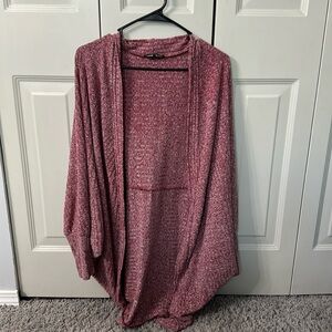 Red and white heathered drop shoulder cardigan
